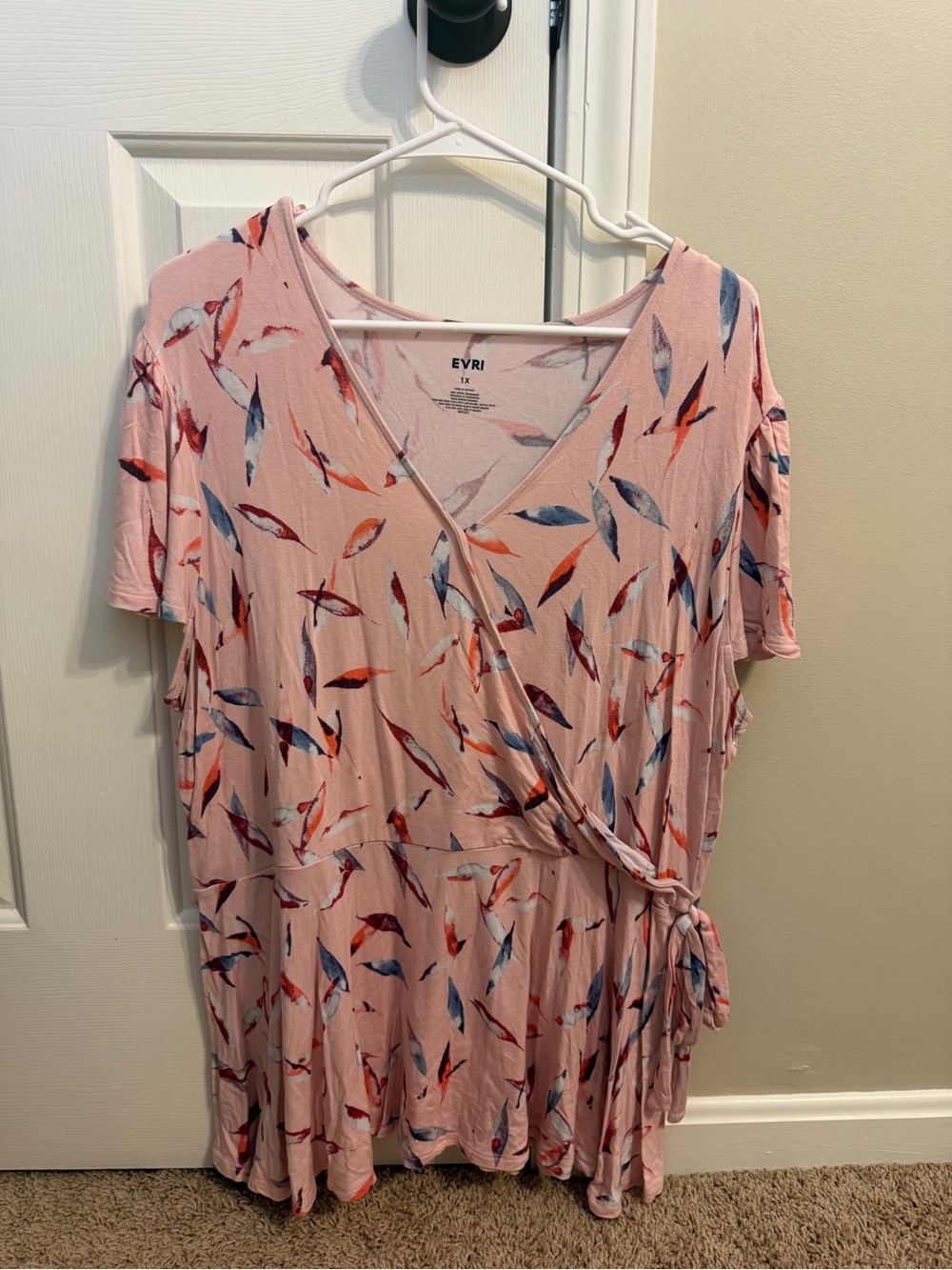 EVRI Pink Leaf-Print Wrap Shirt